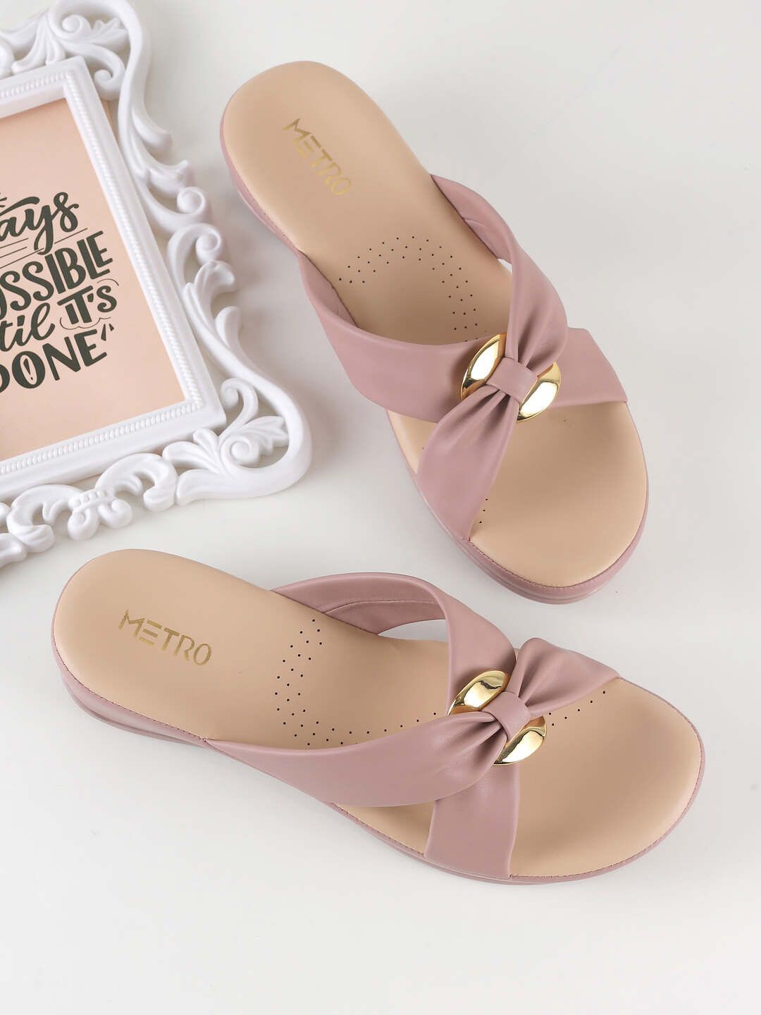 

Metro Women Open Toe Flats with Bows, Peach