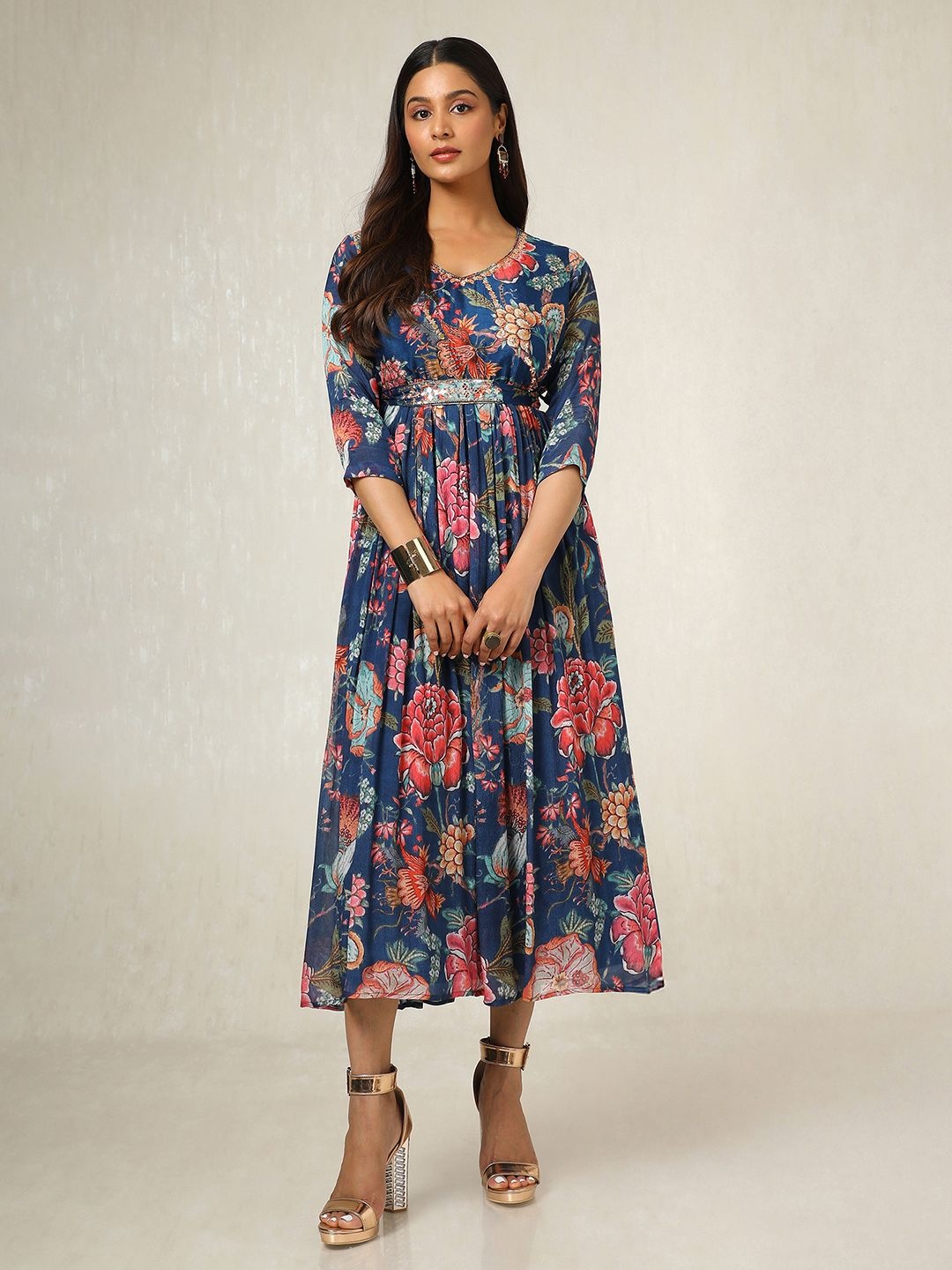 

Soch Floral Print A-Line Midi Dress, Navy blue