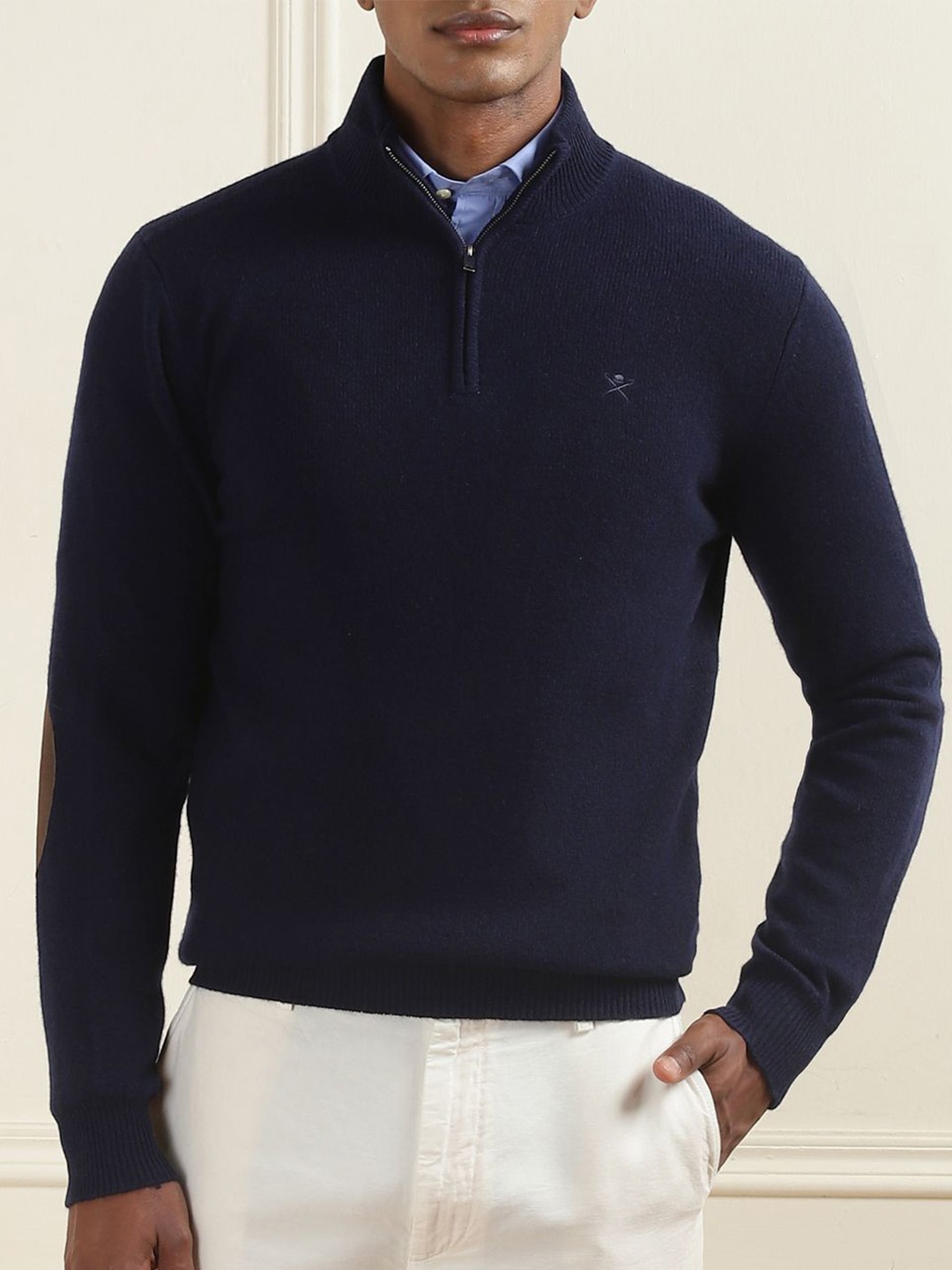 

HACKETT LONDON Men Mock Collar Woollen Pullover Sweater, Blue