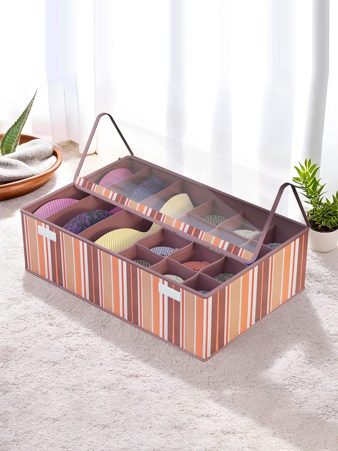 

Kuber Industries Brown & White Set of 1 Striped Reusable Drawer Organisers