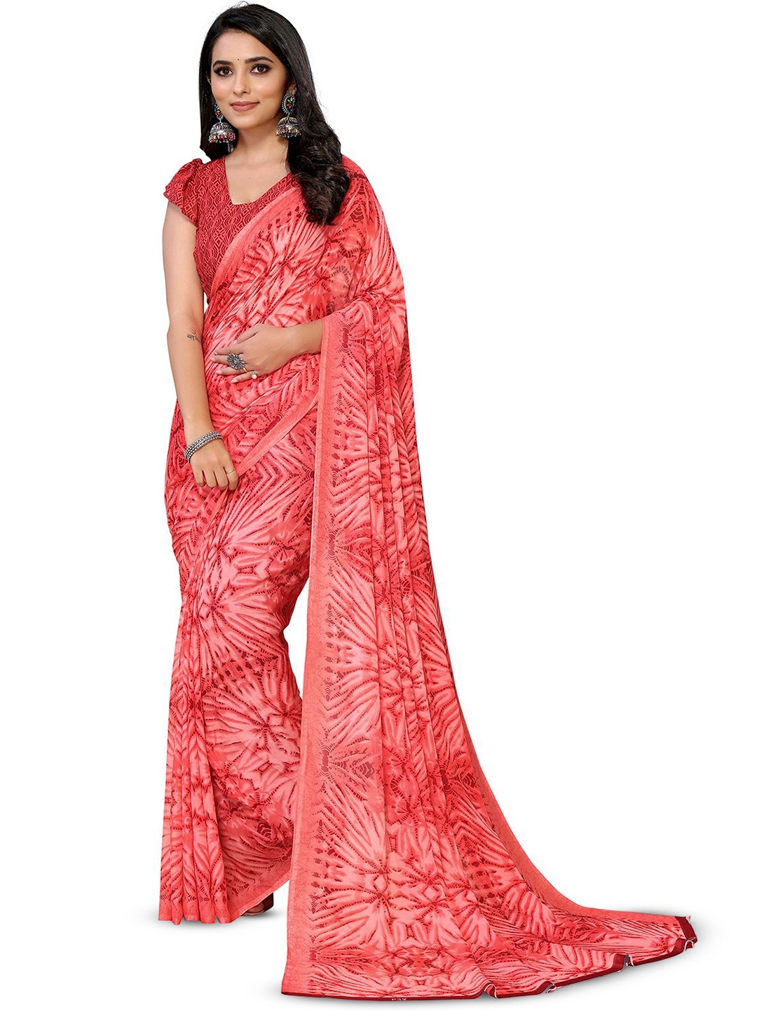 

Moda Rapido Abstract Printed Saree, Red