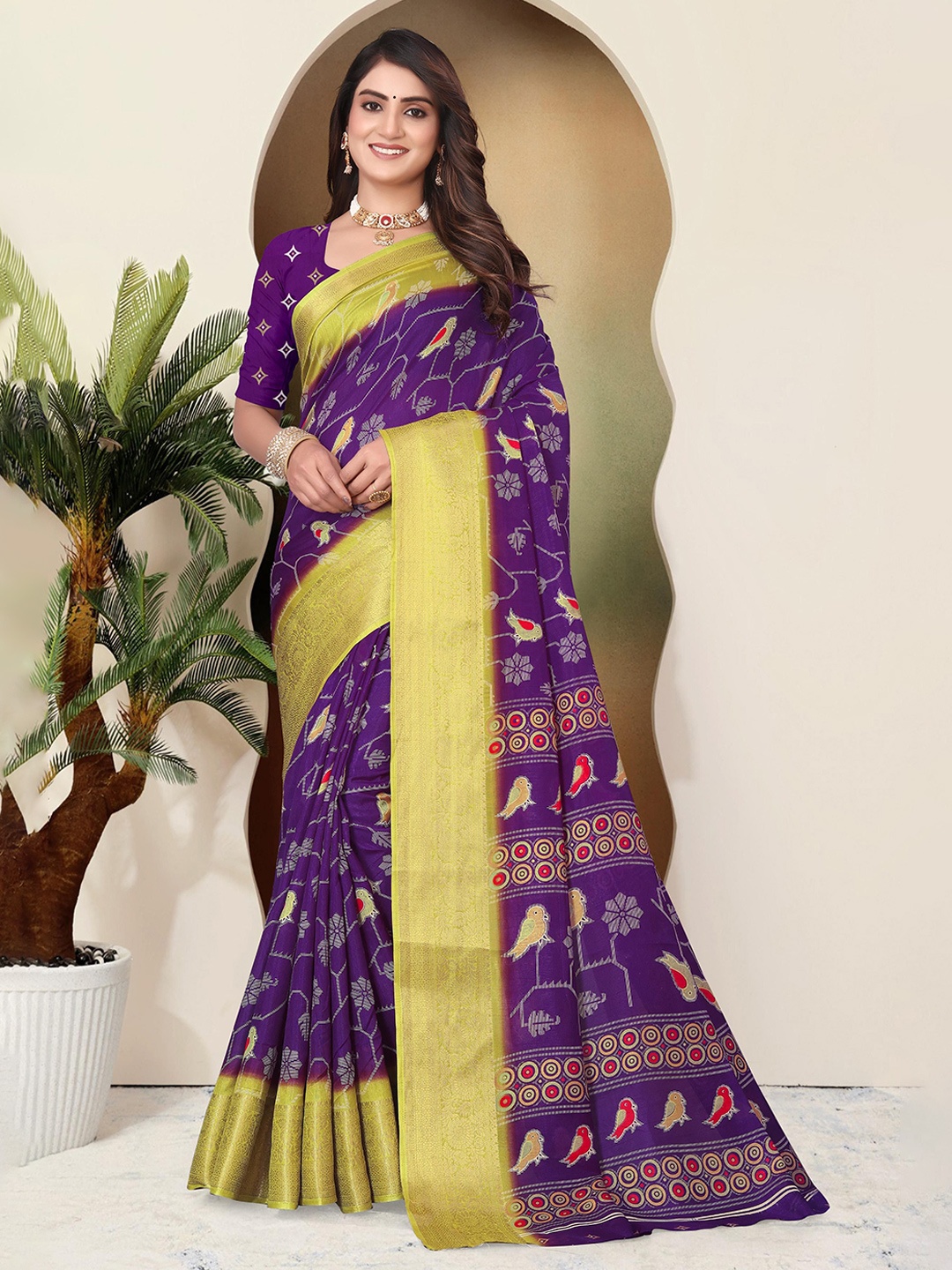 

SUPERLAXMI Ethnic Motifs Silk Blend Saree, Purple