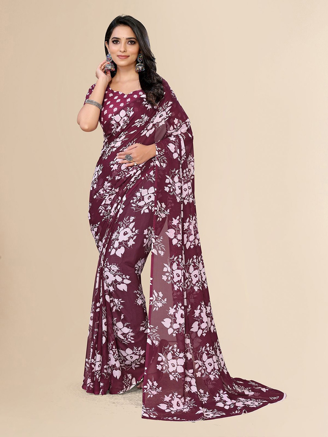 

Moda Rapido Women Floral Printed Saree, Maroon