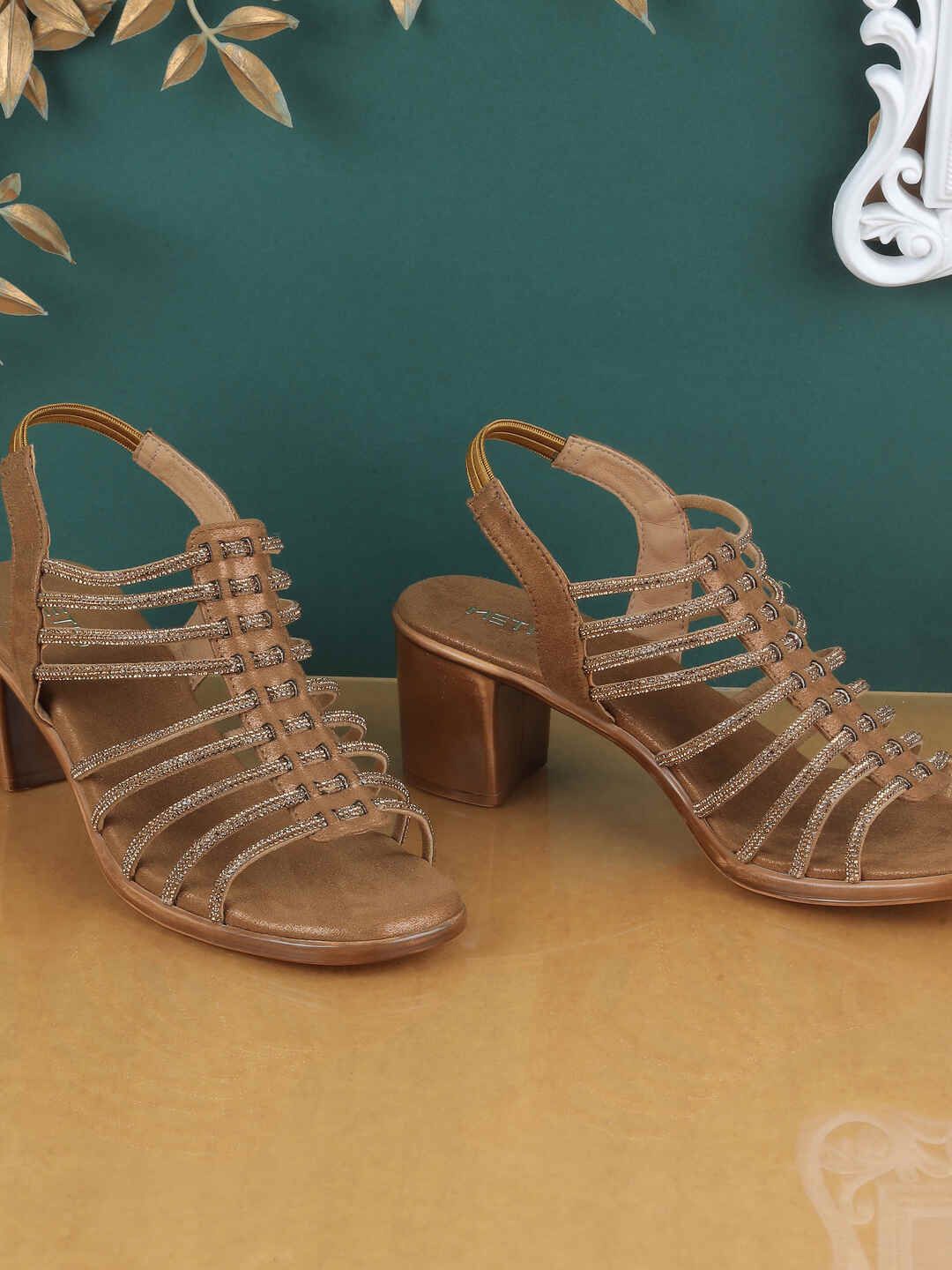 

Metro Women Embellished Block Sandals, Gold