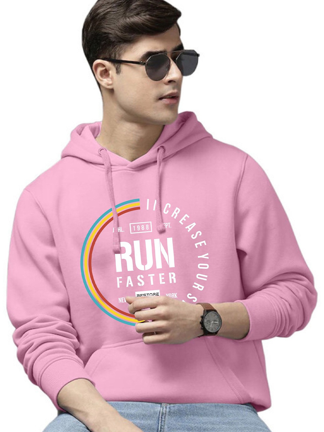 

WOOSTRO Men Printed Hooded Sweatshirt, Pink