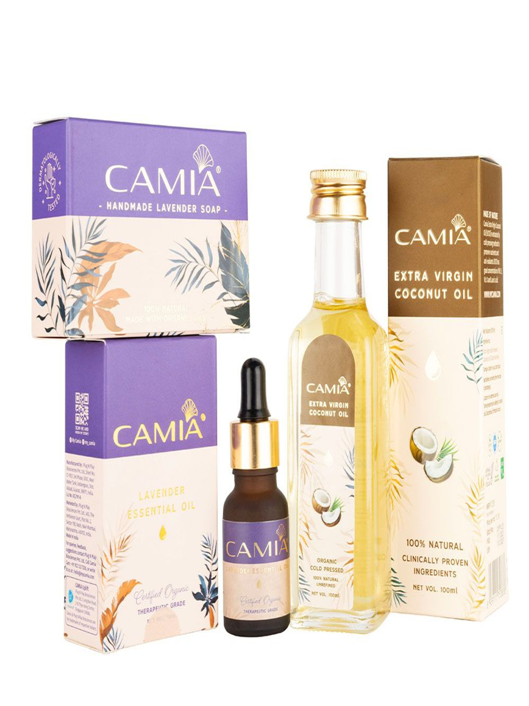 

CAMIA Set Of 3 Lavender Essential Oil, Soap & Extra Virgin Coconut Oil, Purple
