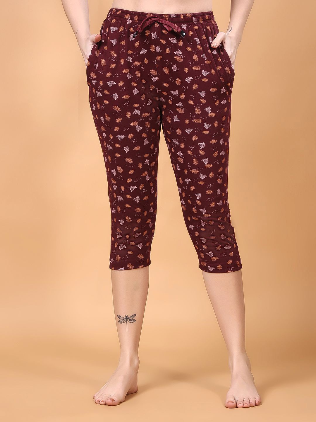 

Floret Women Cotton Printed Capris, Maroon