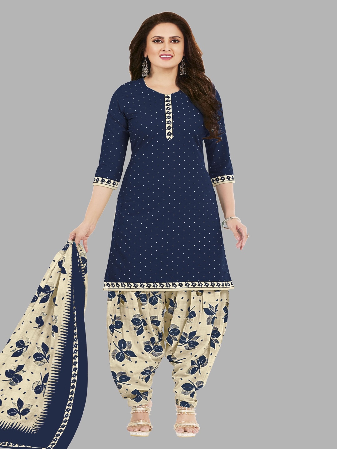 

shree jeenmata collection Printed Pure Cotton Unstitched Dress Material, Blue