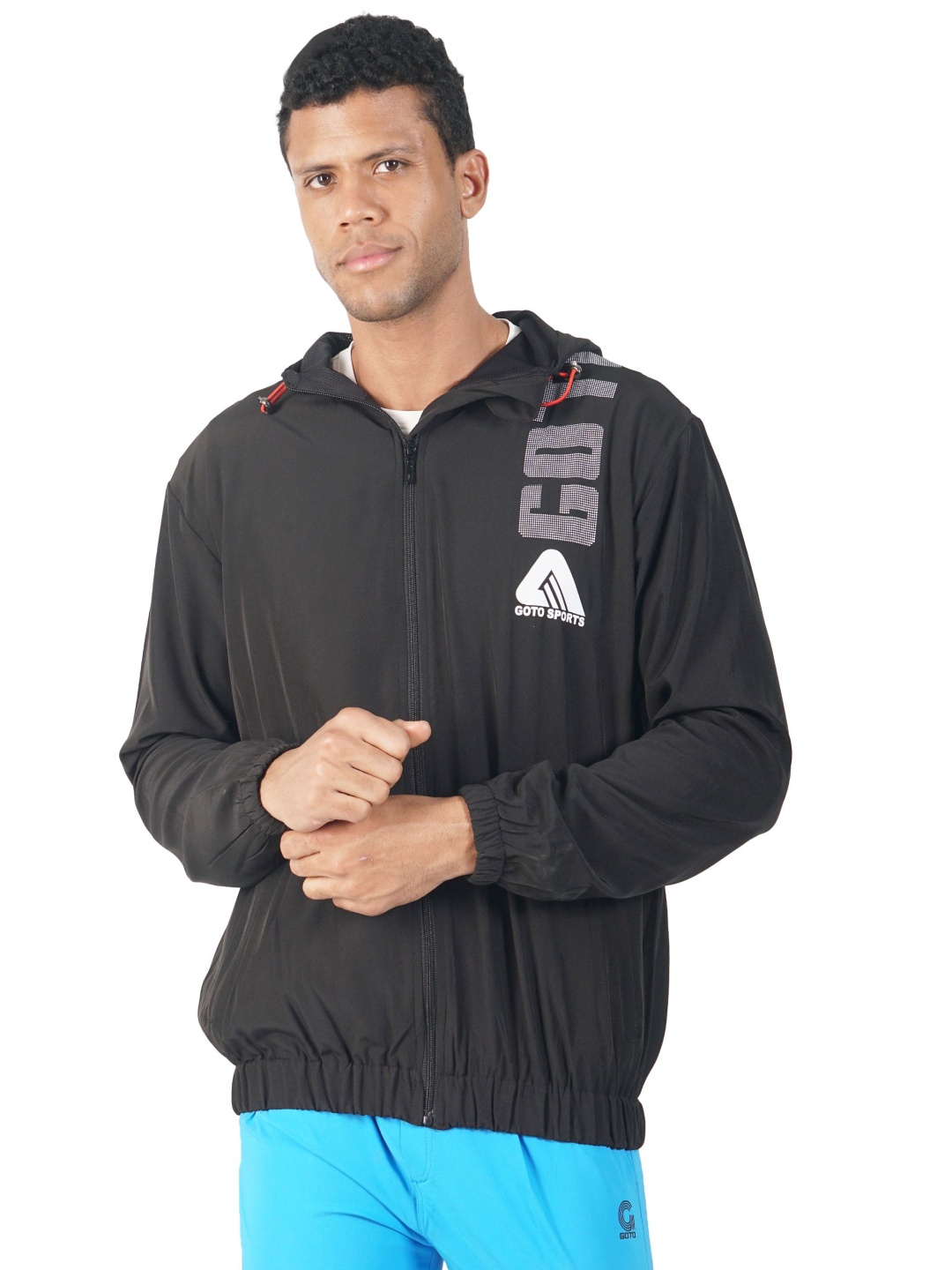 

GOTO Men Striped Polyester Lightweight Training or Gym Sporty Jacket with Patchwork, Black