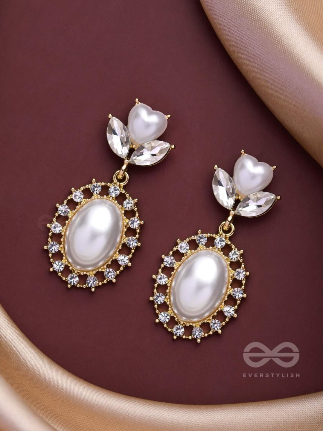 

EVERSTYLISH The Graceful Era Artificial Stones & Beaded Contemporary Shaped Drop Earrings, White