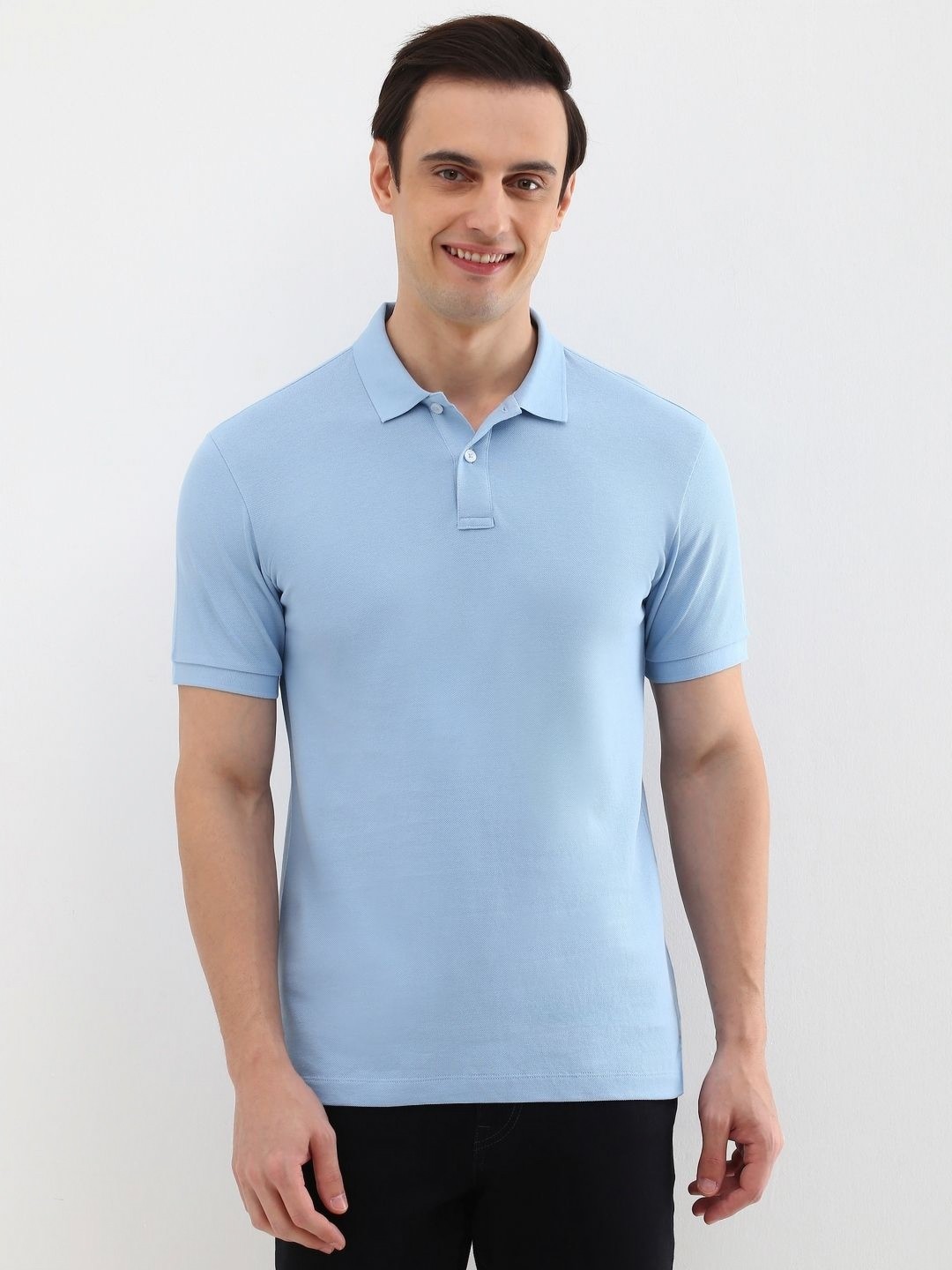 

Allen Solly Men Solid Polo Collar Cotton T-shirt, Blue