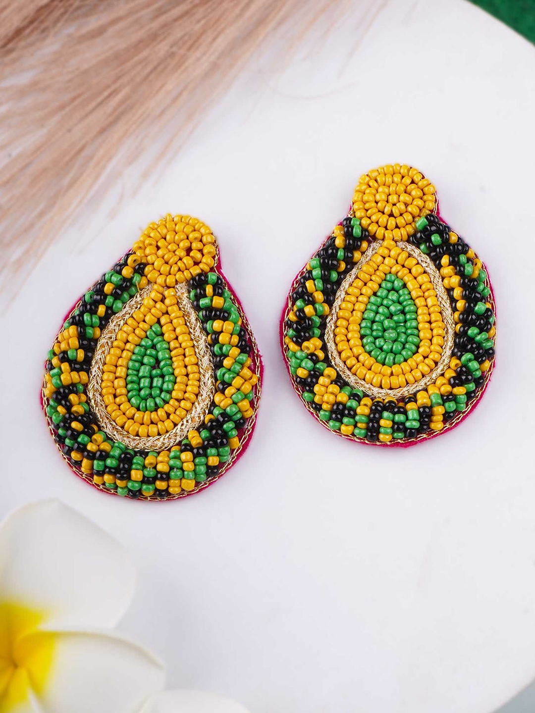 

Adwitiya Artificial Beads Studded Oval Shaped Studs, Yellow