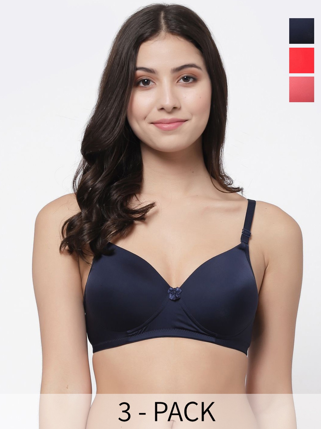 

College Girl Women Pack of 3 Full Coverage Padded Bra, Red