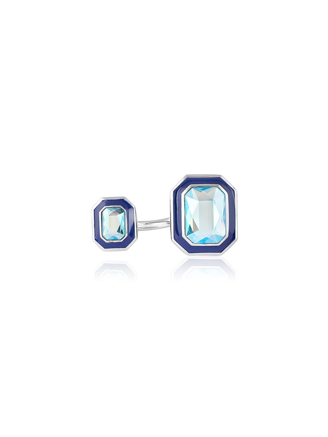 

Isharya Rhodium-Plated Aquamarine Crystal Studded Galaxy Open Ring, Blue