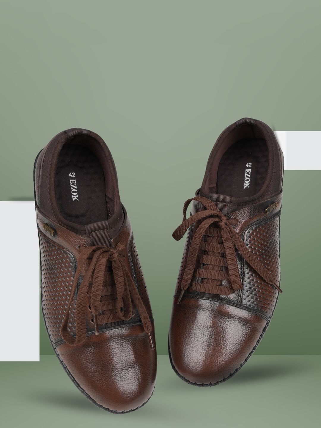 

EZOK Men Flexi Comfort Leather Lace-Up Casual Shoes, Brown