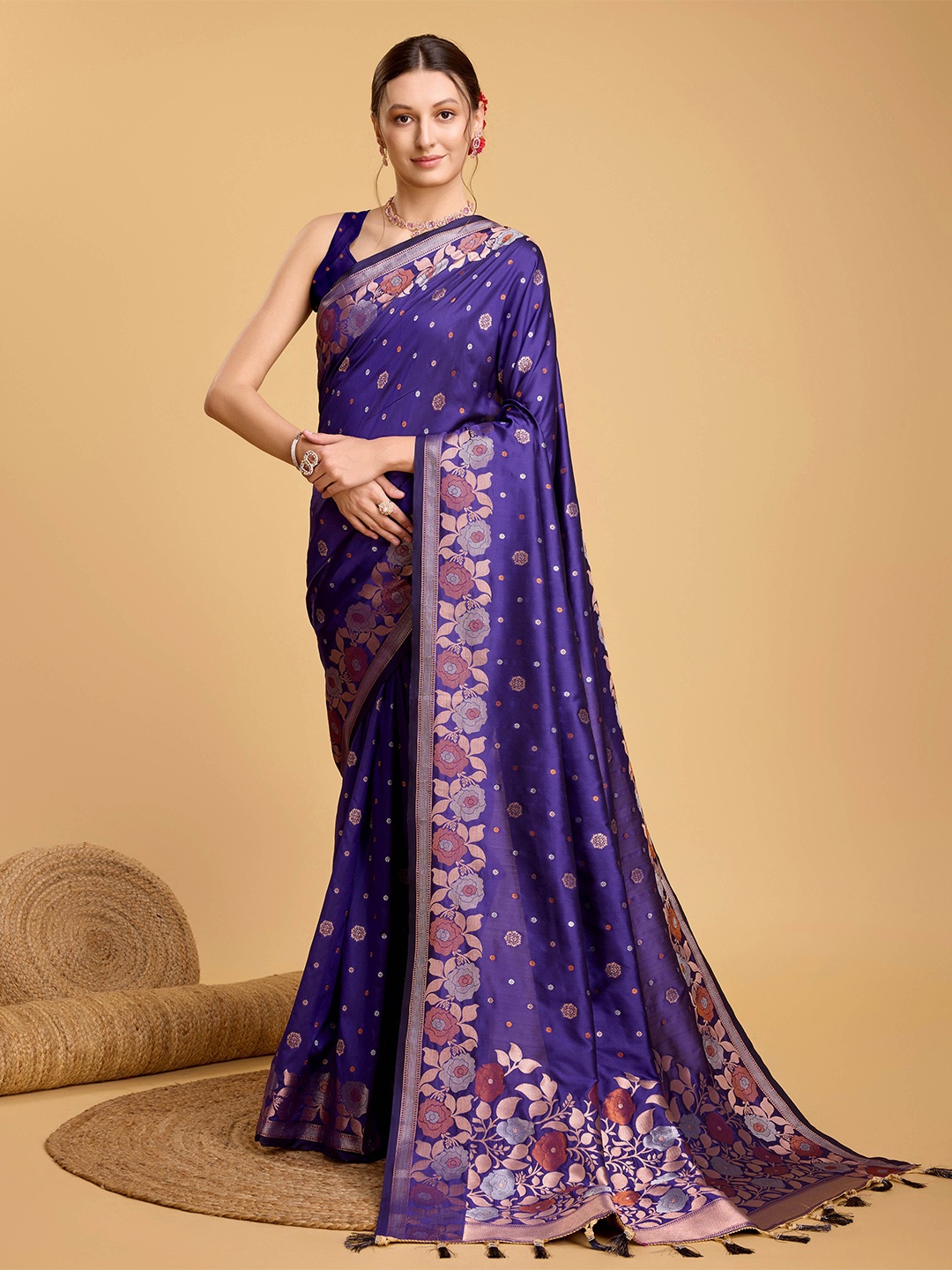 

KSM PRINTS Woven Design Zari Saree, Violet