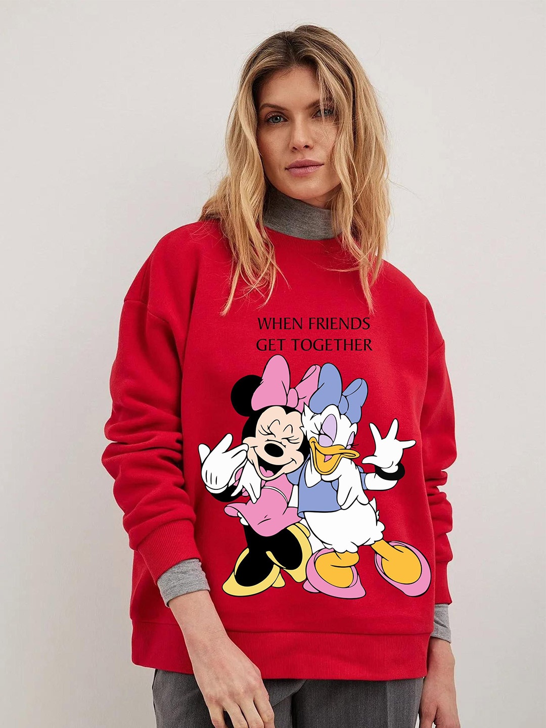 

RAYACLOSET Women Printed Sweatshirt, Red