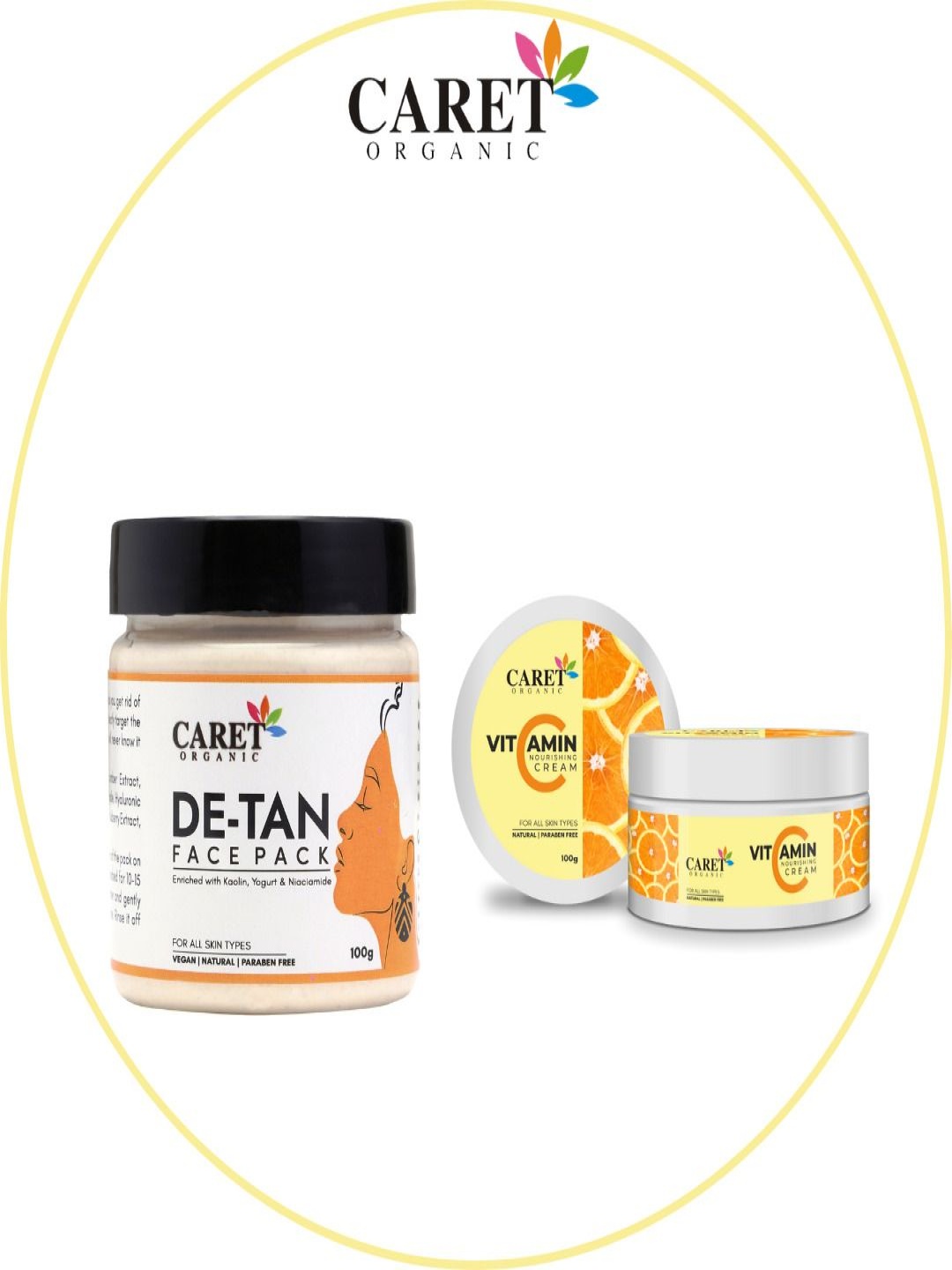 

CARET ORGANIC Set Of 2 De-Tan Face Pack & Vitamin C Cream - 100 g Each, White