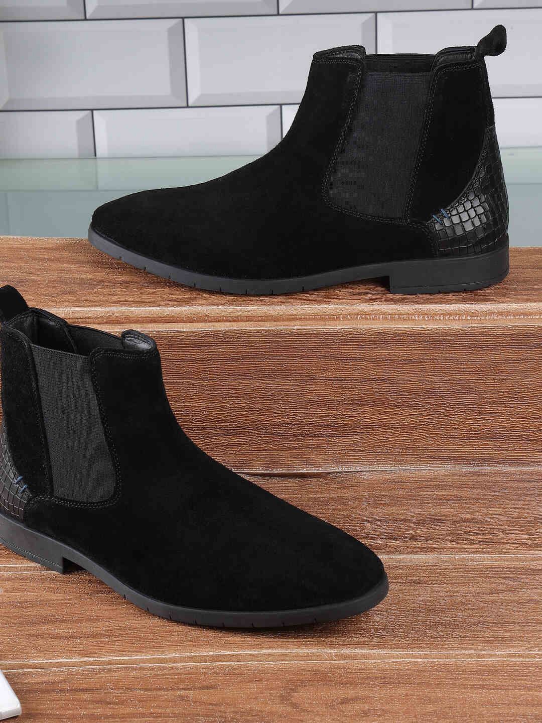 

Mochi Men Textured Suede Chelsea Boots, Black