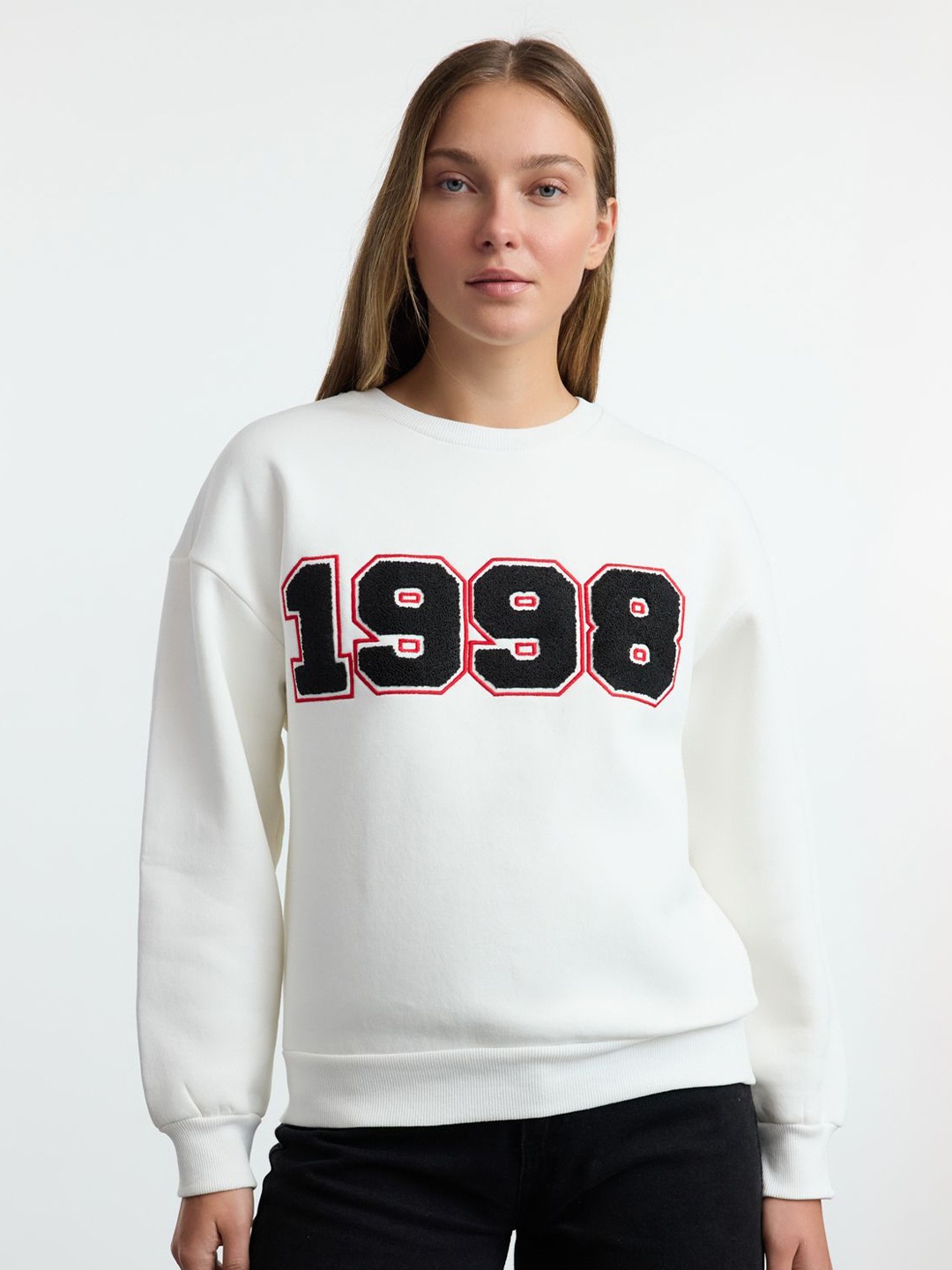 

Trendyol Women Printed Round Neck Sweatshirt, Off white