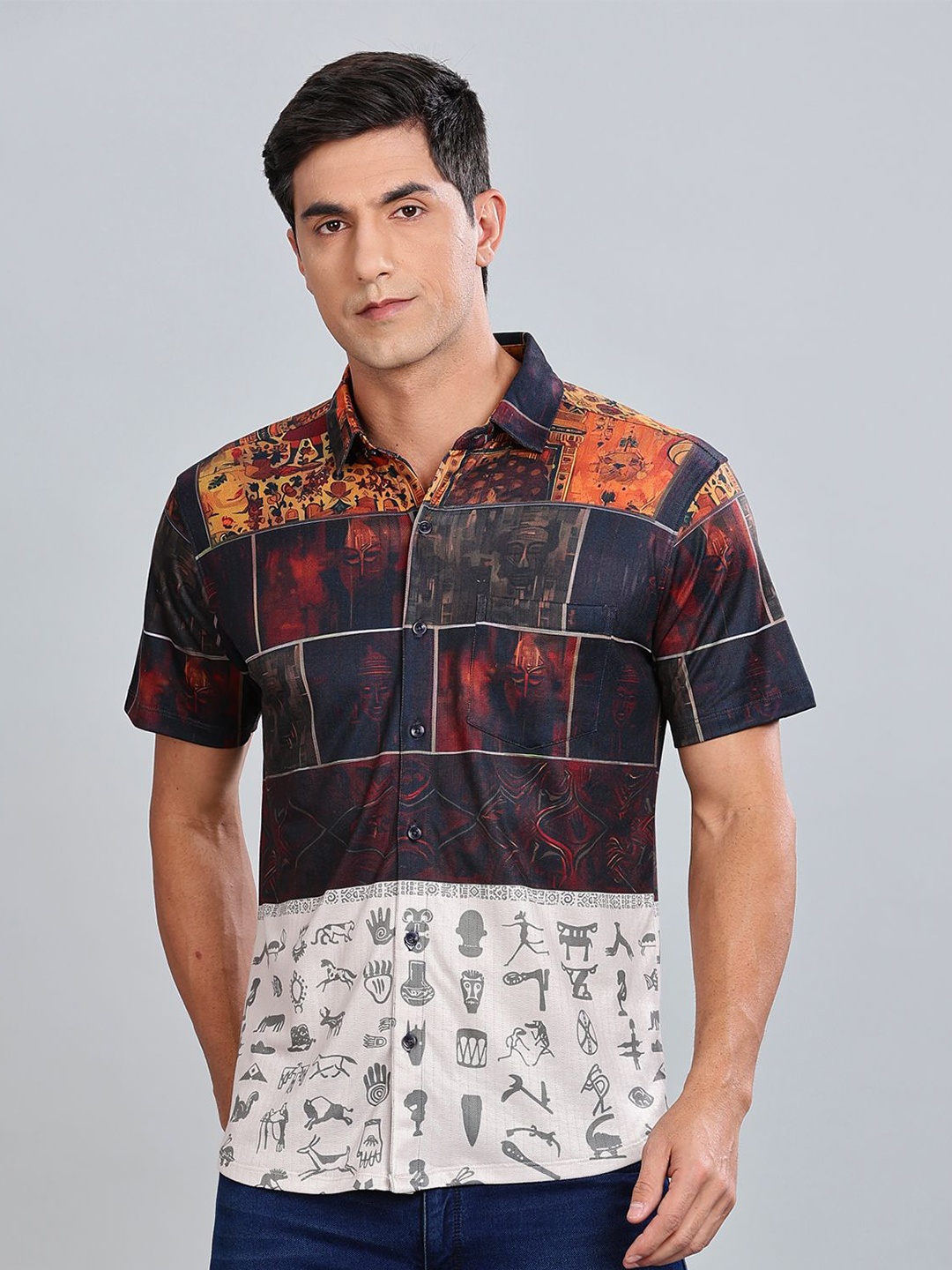 

BULLMER Men Standard Opaque Printed Casual Shirt, Orange