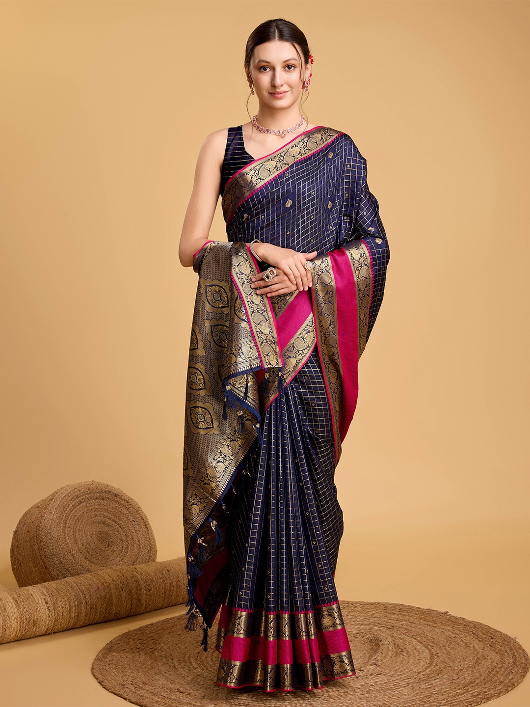 

KSM PRINTS Woven Design Zari Saree, Blue