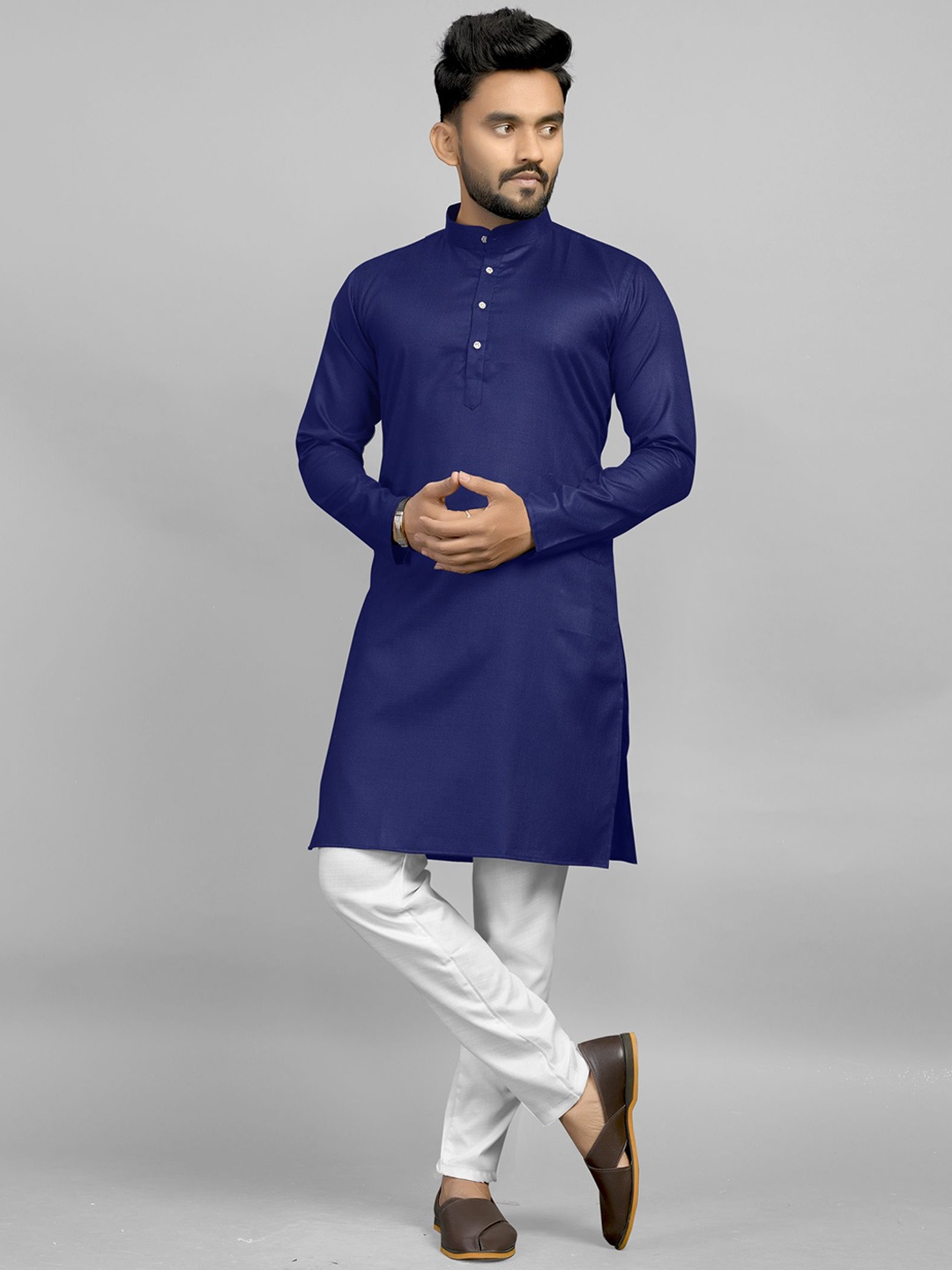 

Fashion FRICKS Band Collar Straight Kurta, Navy blue