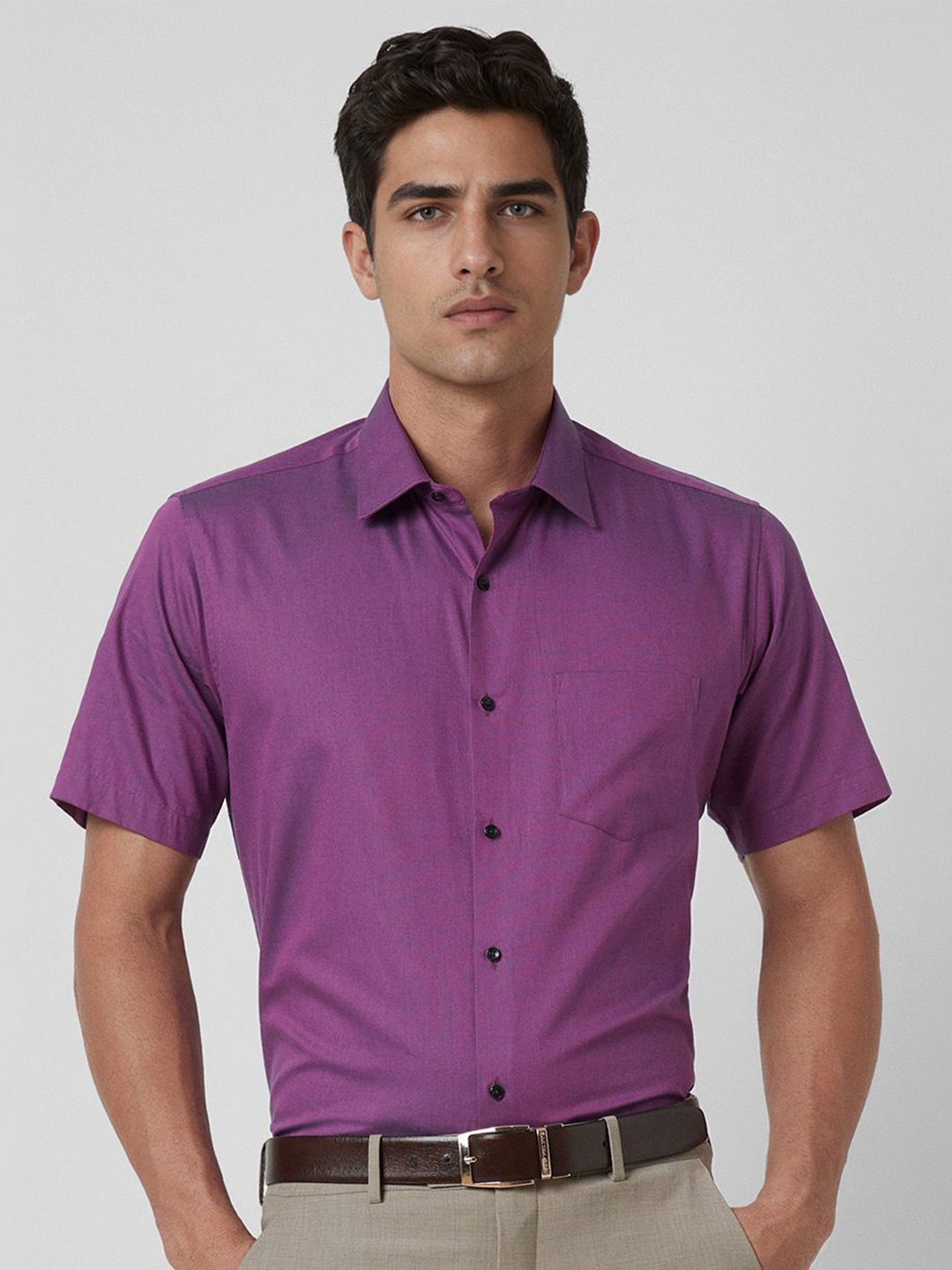 

Van Heusen Men Spread Collar Solid Cotton Formal Shirt, Purple
