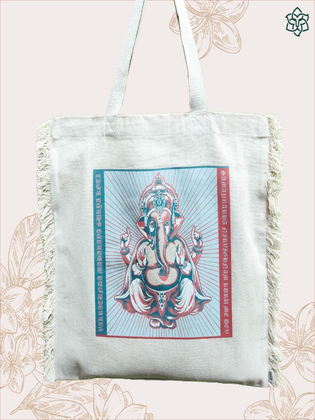 

MAATIR DESIGNS Unisex Ganesha Graphic Printed Shopper Cotton Canvas Tote Bag, Beige