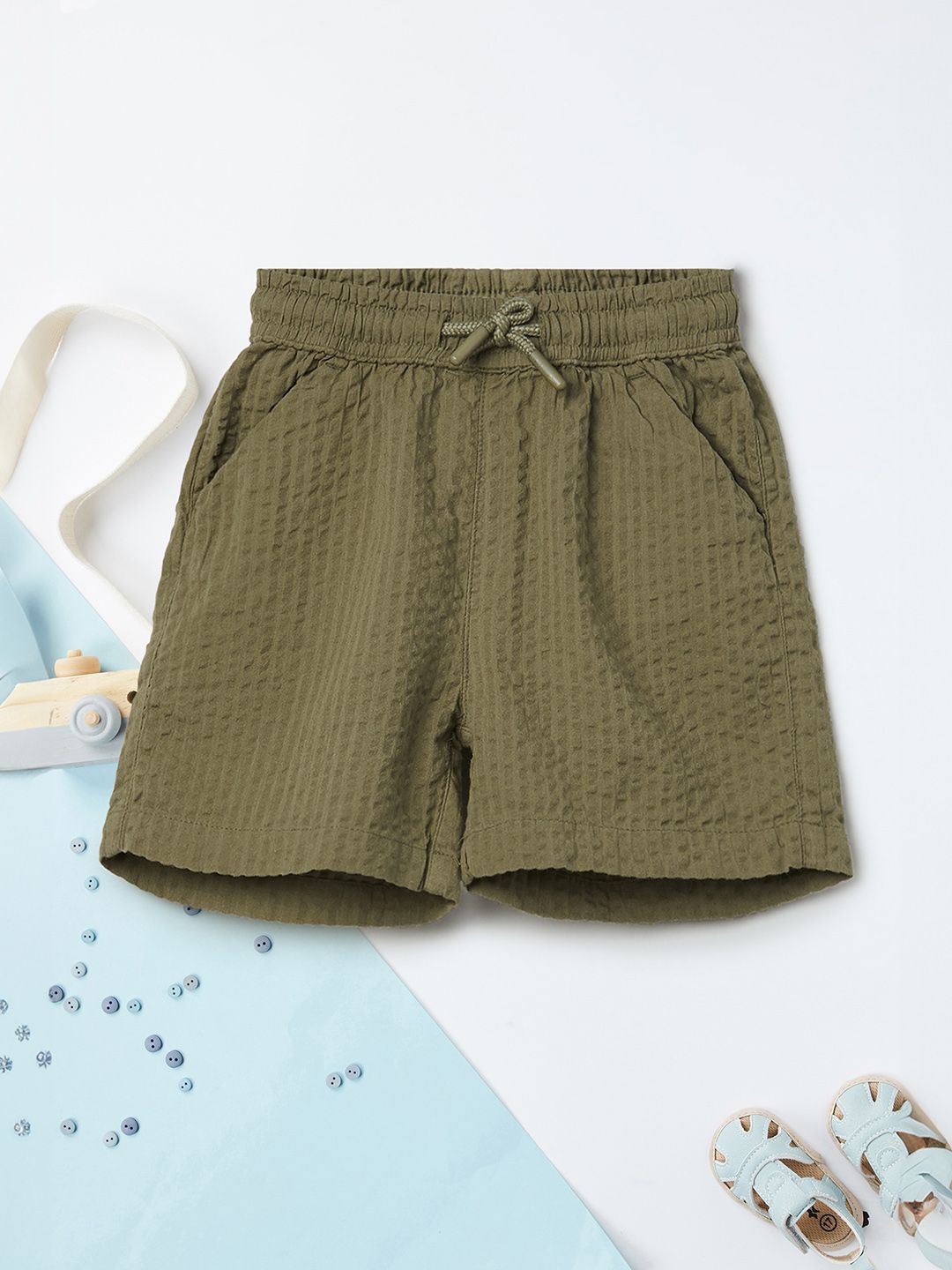 

max Boys Self Design Cotton Shorts, Green