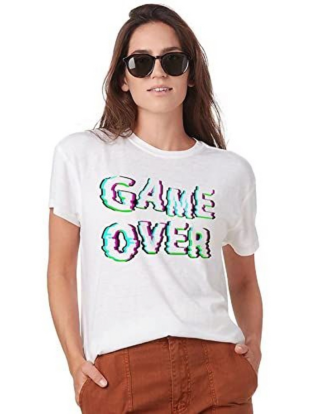 

VLAM Women Printed Extended Sleeves Raw Edge T-shirt, White