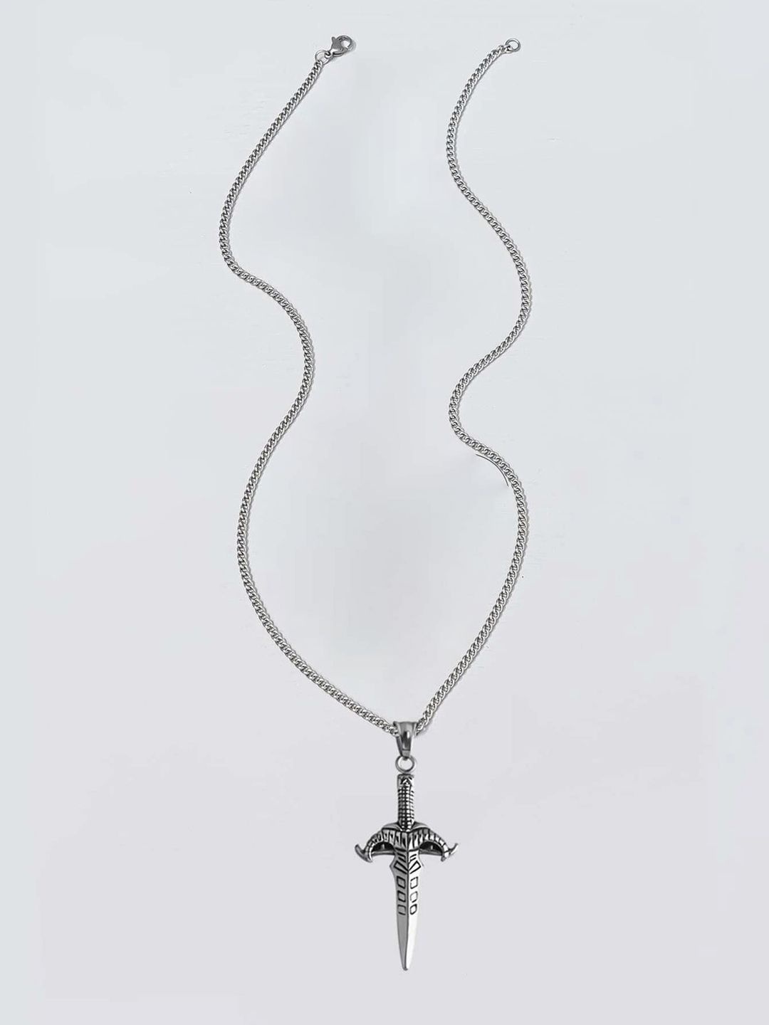 

BEYTER Men Contemporary Shape Pendant With Chain, Silver