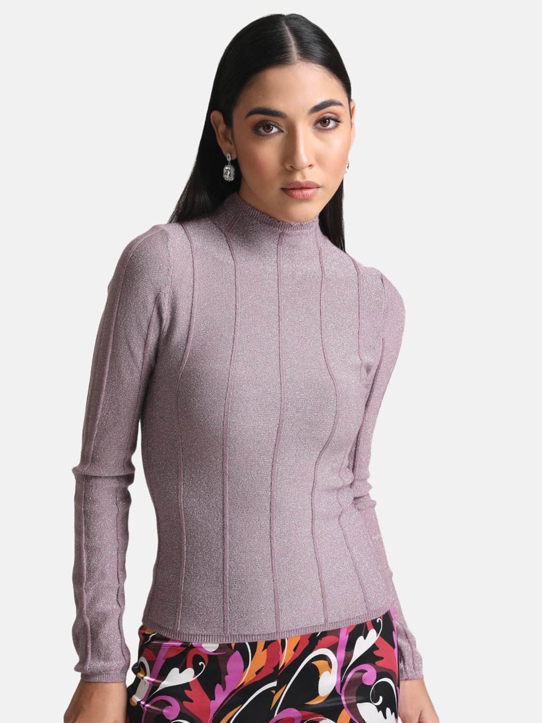 Kazo Women Striped Pullover, Purple
