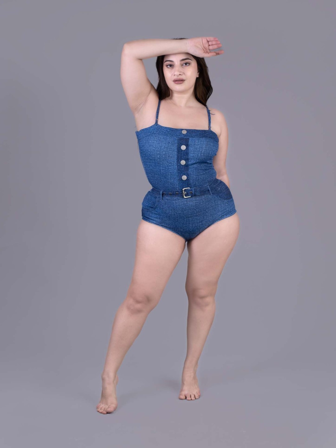 

Keepfit Women Shoulder Strap Padded Plus Size Bodysuit, Blue