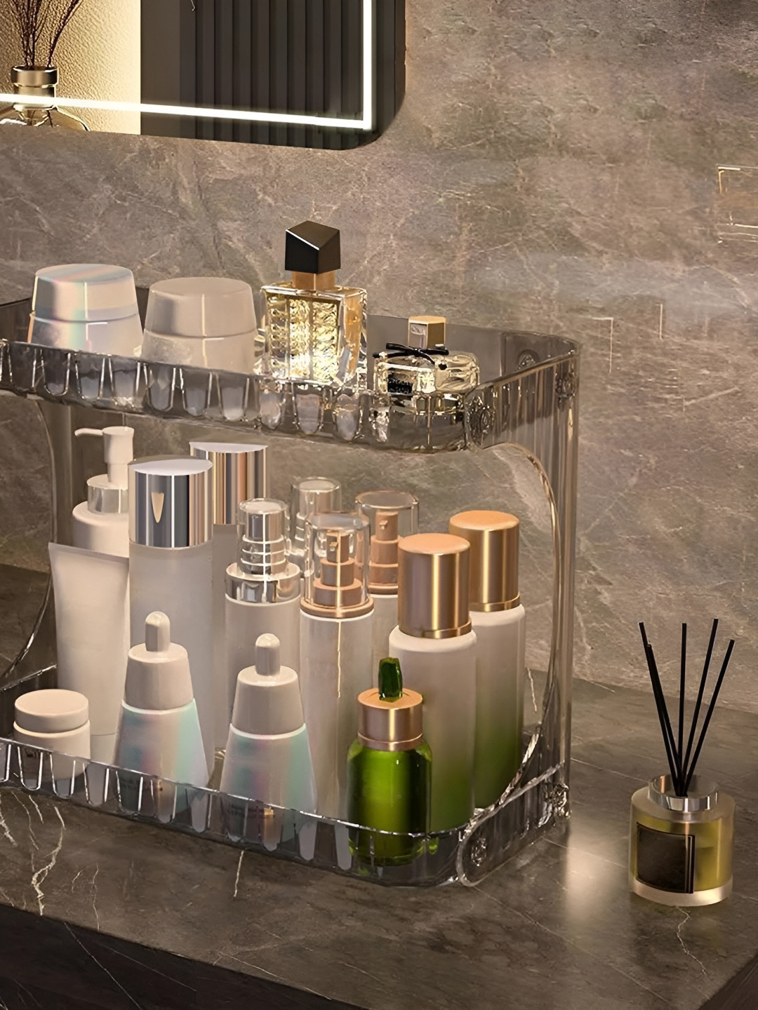 

Silver Martini Transparent 2-Tier Crack Resistant Makeup Organiser