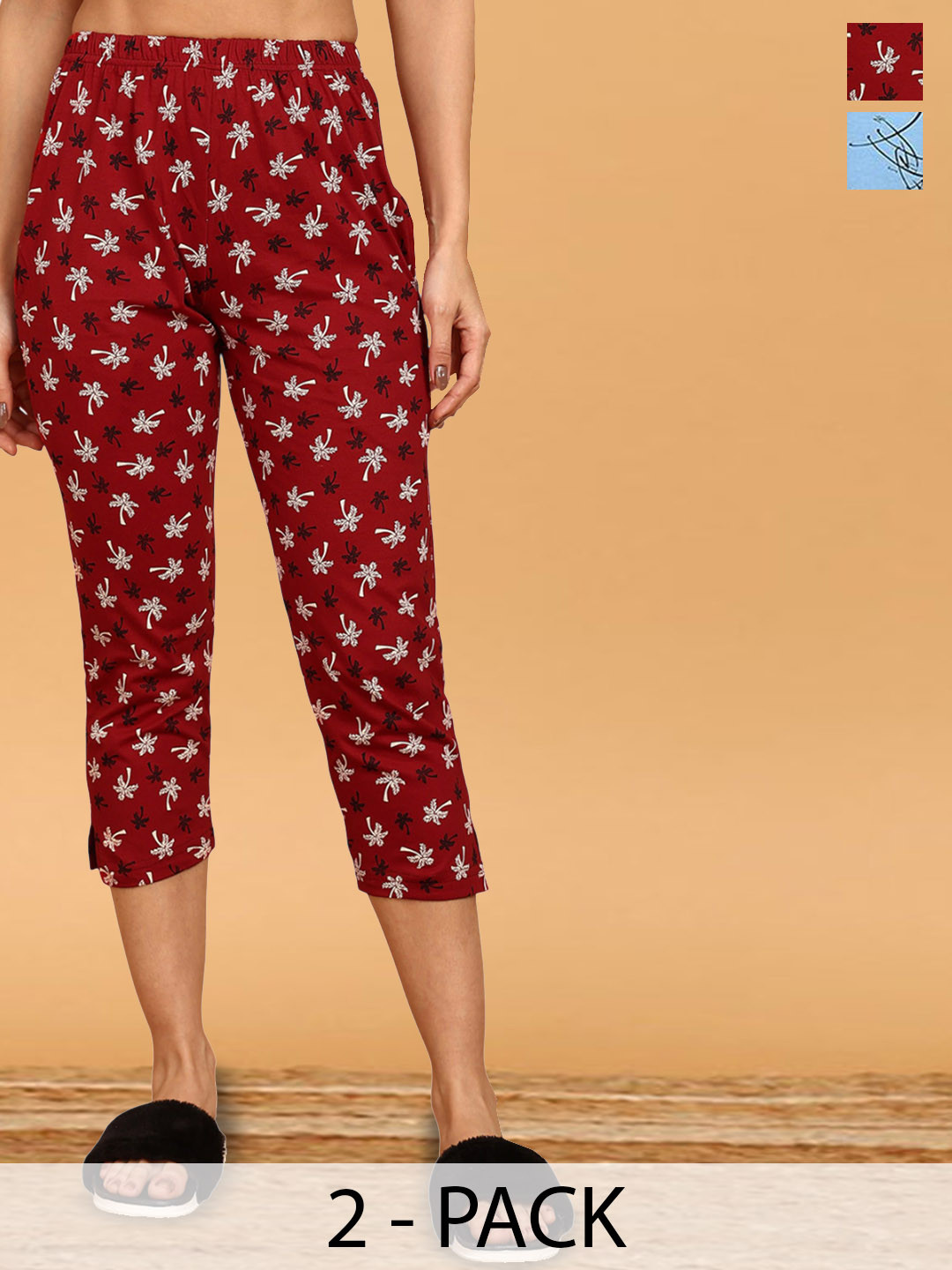 

VAHSON Pack Of 2 Printed Cotton Lounge Pants, Blue