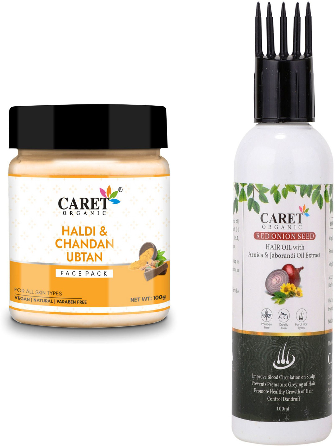

CARET ORGANIC Set Of 2 Haldi & Chandan Face Pack With Red Onion Hair Oil - 100 ml Each, Multi