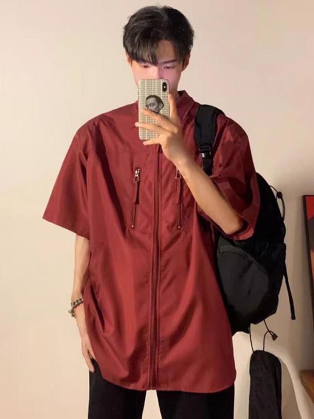 

StyleCast x Revolte Men Solid Longline Oversized Shirt, Maroon