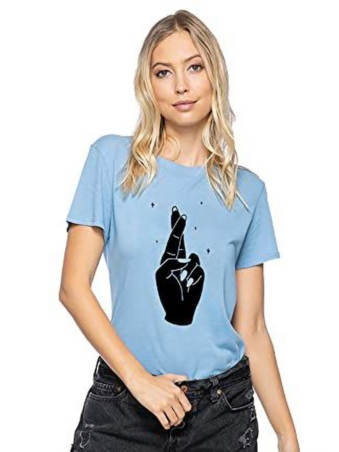 

VLAM Women Printed Extended Sleeves T-shirt, Blue