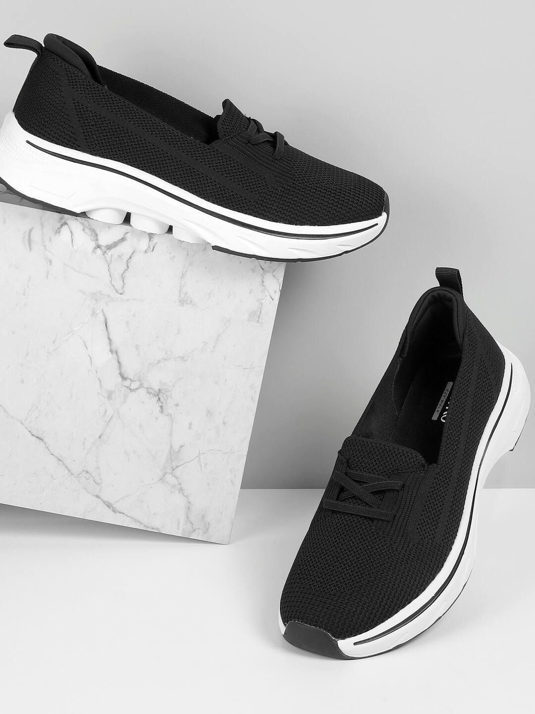 

Metro Women Woven Design Suede Sneakers, Black