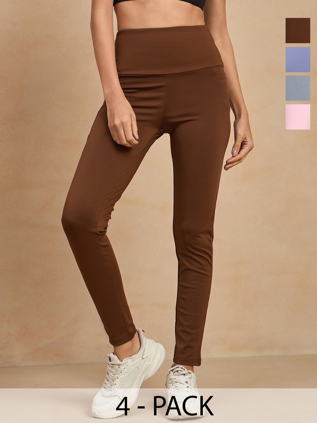 

COLOR CAPITAL Women Pack of 4 Skin Fit Antimicrobial Tights, Brown