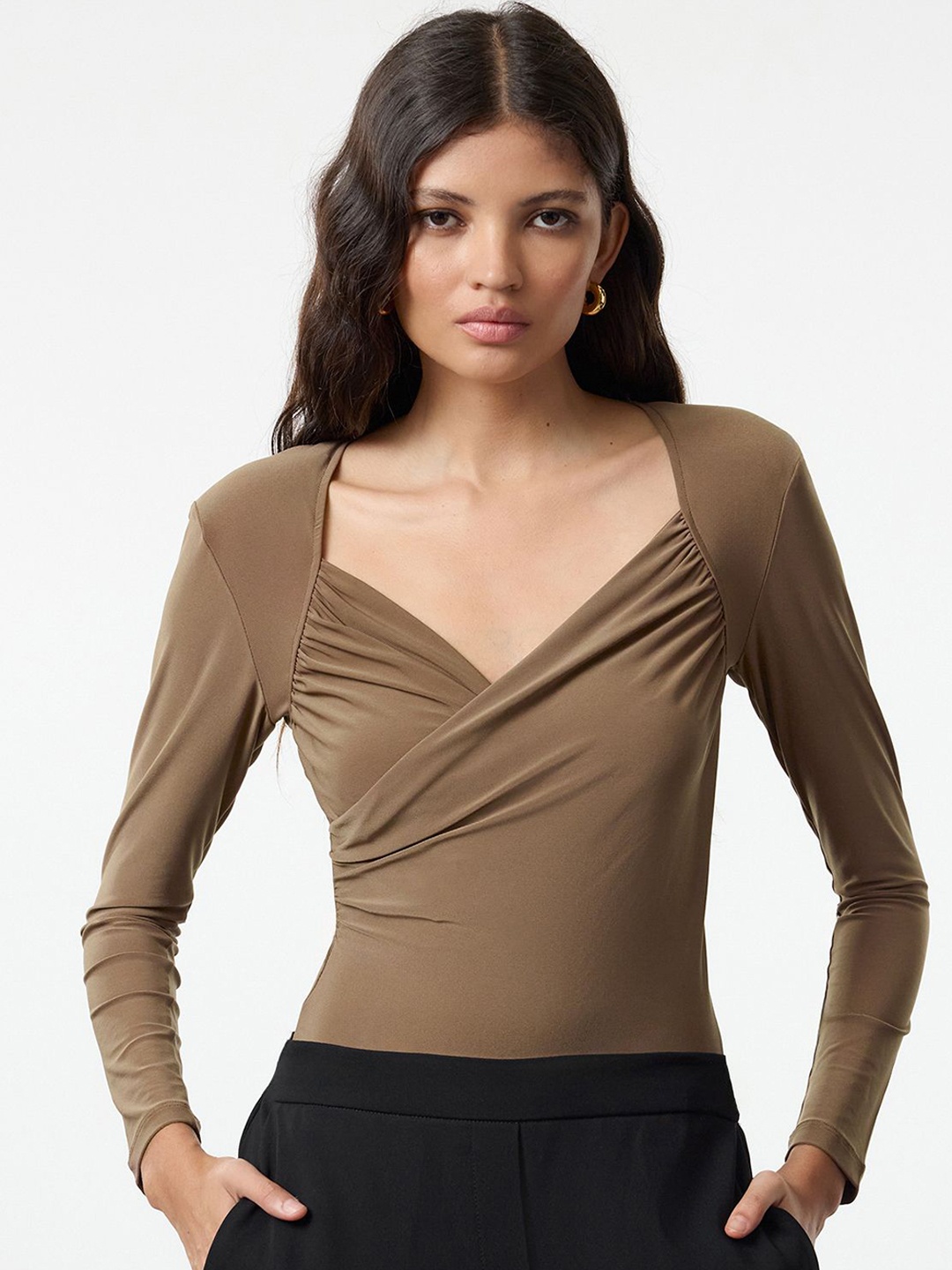 

Trendyol Sweetheart Neck Long Sleeves Bodysuit, Khaki