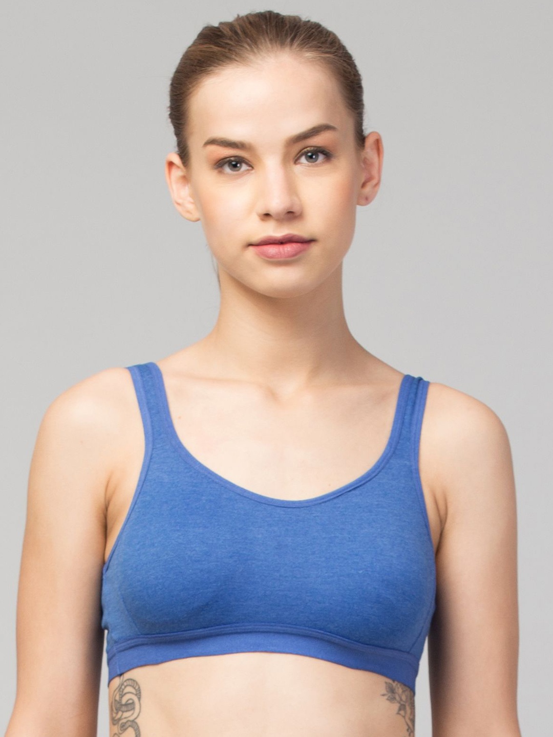 

Apraa & Parma Full Coverage Slip-On Seamless Cotton Sports Bra, Blue