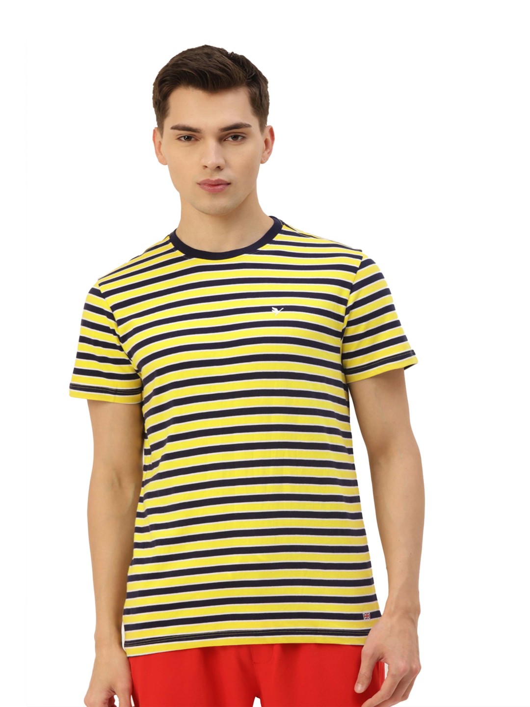 

AMSWAN Men Striped Pockets T-shirt, Yellow