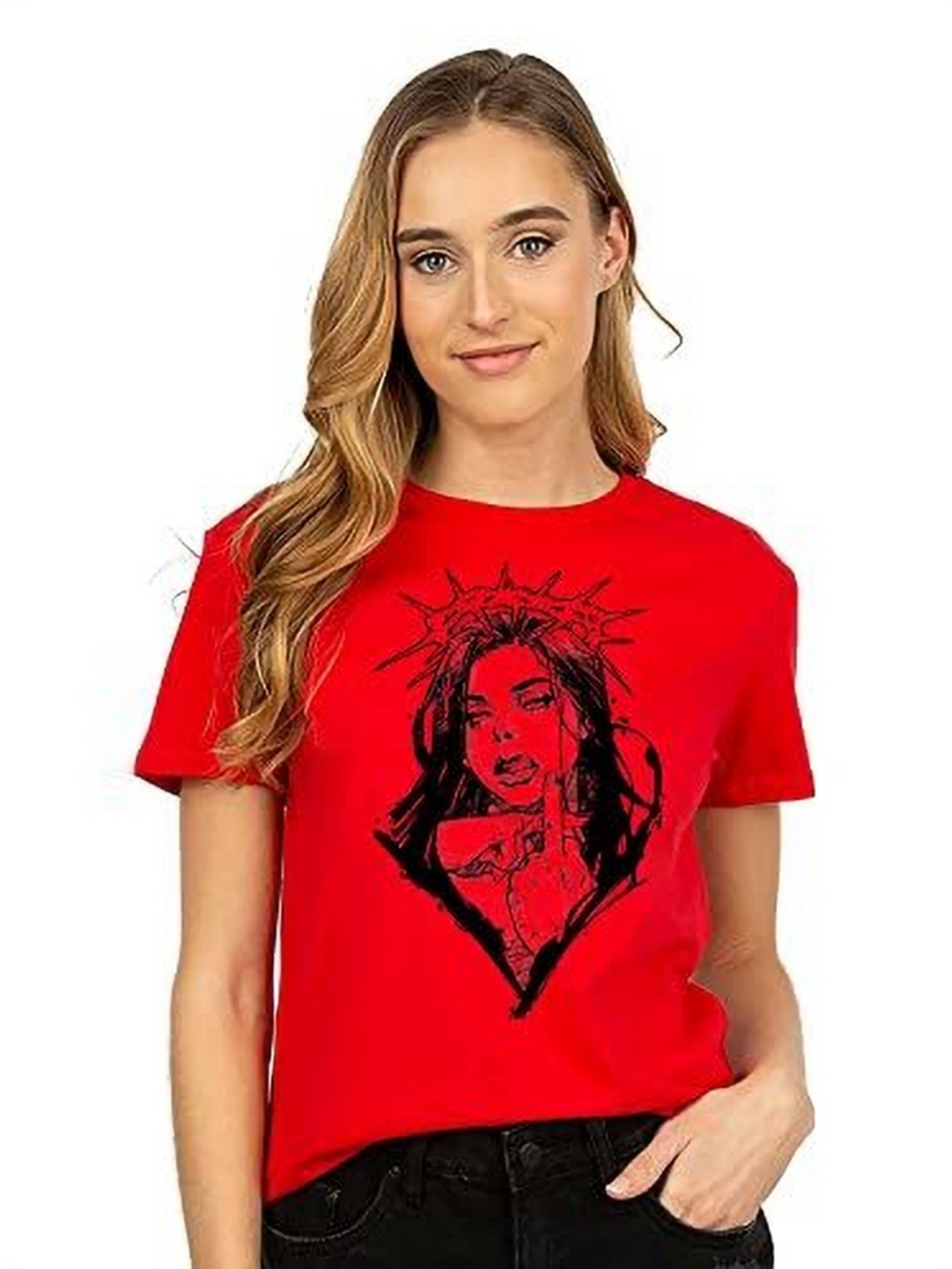 

VLAM Women Printed T-shirt, Red