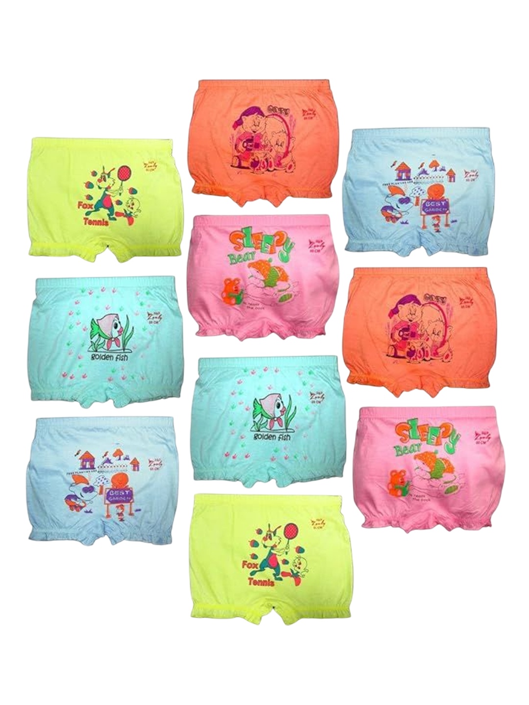 

HAP Girls Pack Of 10 Printed Pure Cotton Bloomers, Yellow