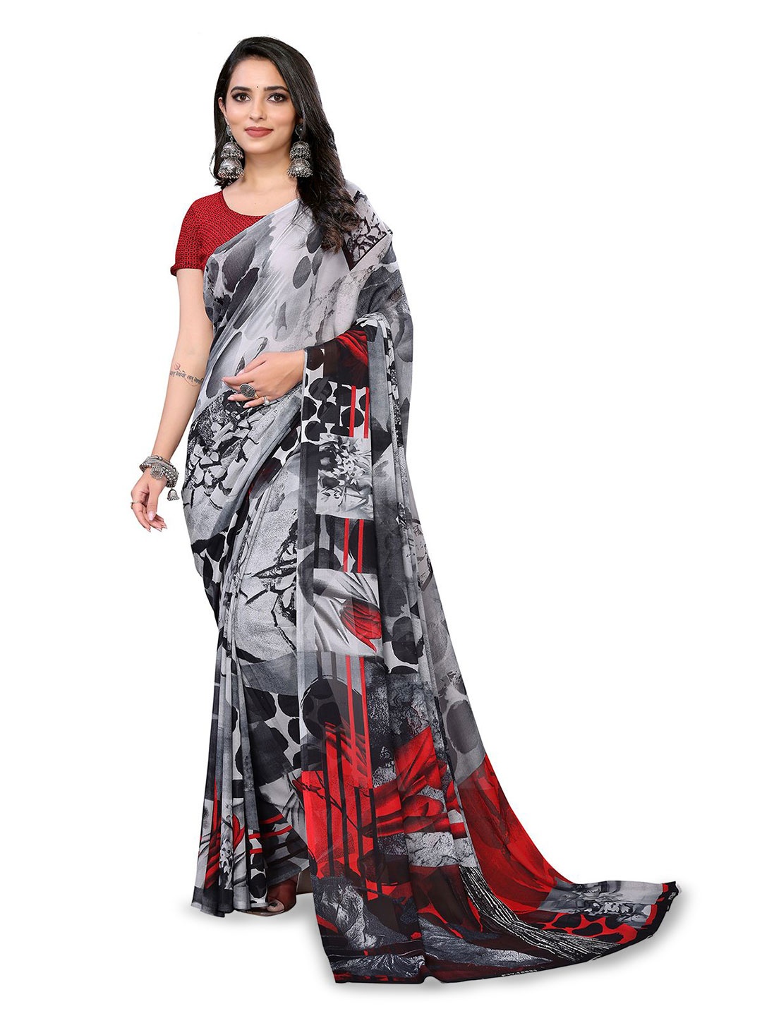 

Moda Rapido Abstract Printed Saree, Black