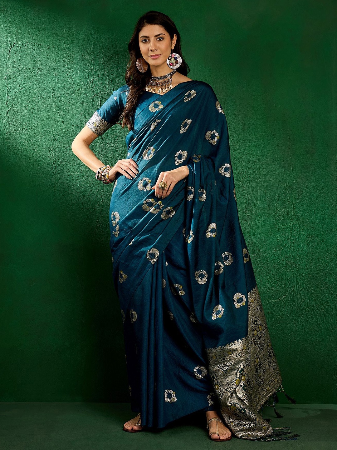 

KIMISHA Woven Design Zari Banarasi Saree, Teal