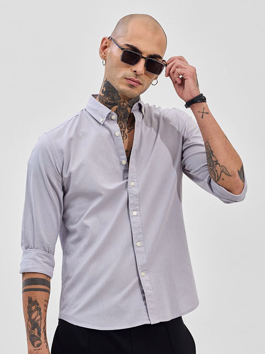 

Snitch Men Classic Slim Fit Opaque Formal Shirt, Grey