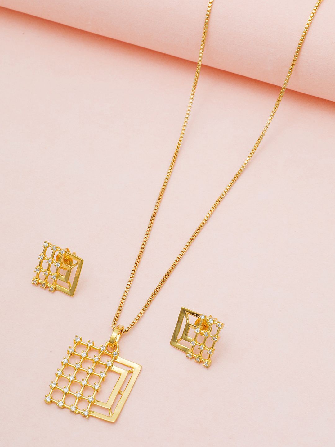 

MAIRA 925 Sterling Silver Gold-Plated Cubic Zirconia Stone Studded Jewellery Set